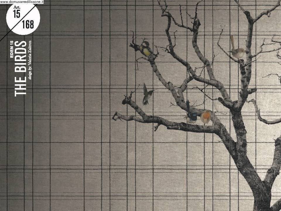 carta da parati soggetto albero e uccellini
